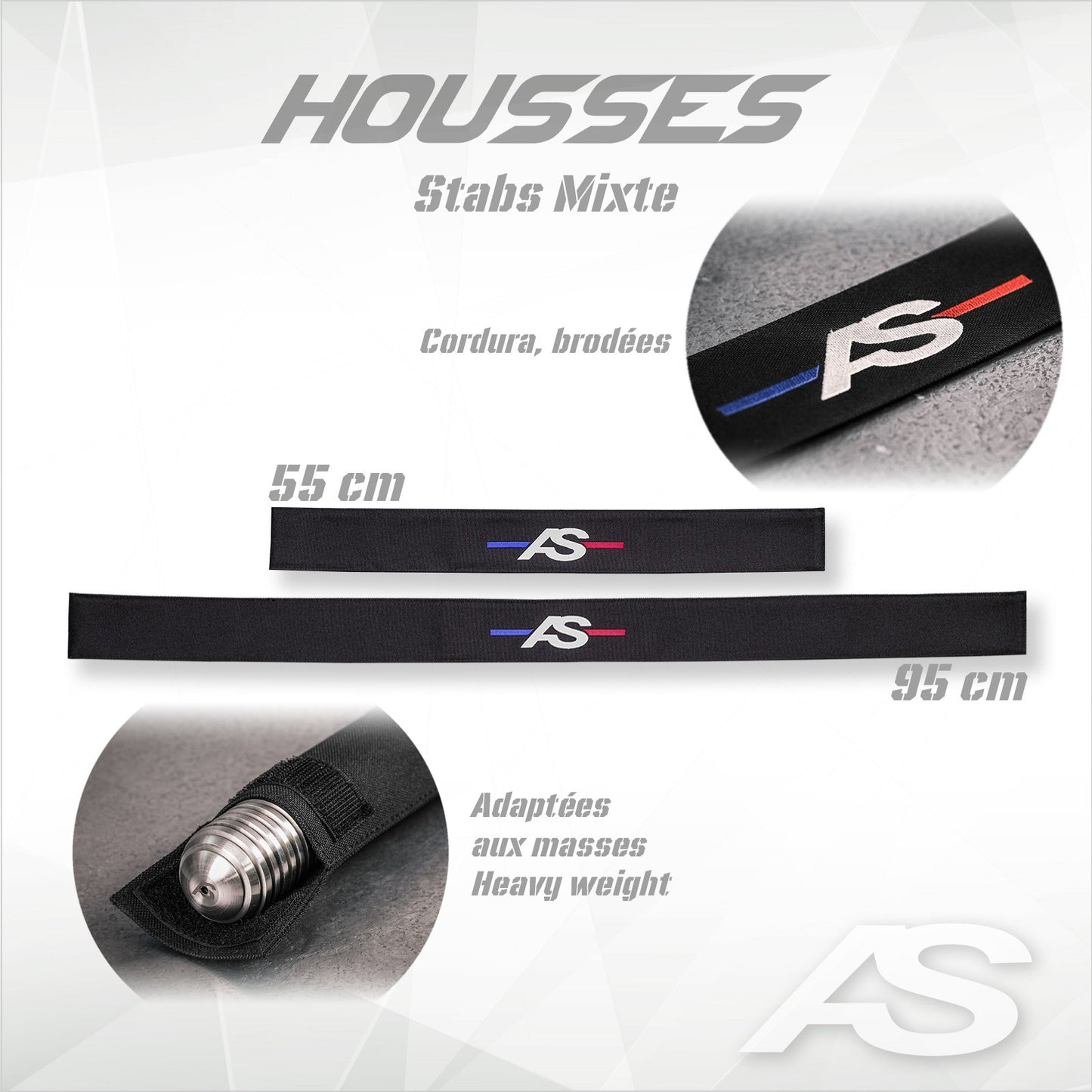 Housse Stabilisateur AS Cordura - Centrale, Latérale ou Recurve - Broderie AS 3 Couleurs